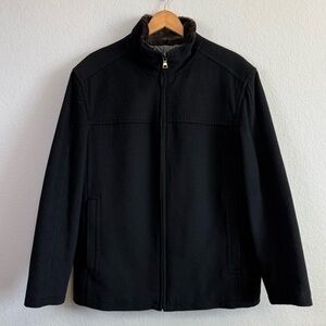 Andrew Marc Men's Wool Blend Twill Stand Collar Zip Up Jacket Coat Black Sze MED